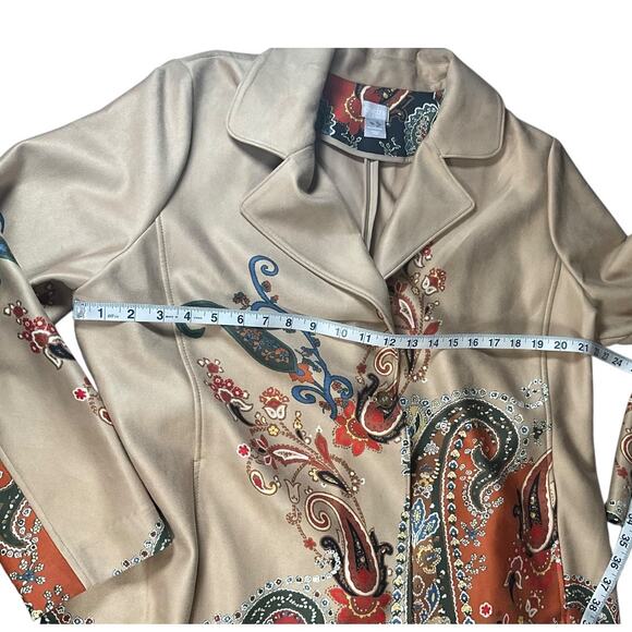 Chicos Paisley Long Swing Coat Boho Artsy Duster Jacket Travel Open Front Size3 - Picture 7 of 12